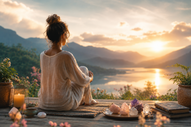 Person on a peaceful self-discovery journey, reflecting in nature while building self-worth through holistic coaching, emotional healing, confidence development, and personal growth.