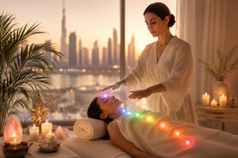Energy healing session in Dubai with chakra balancing and holistic wellness therapy.